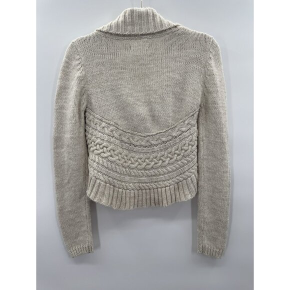 Vintage Y2K Womens Large Cropped Cardigan Cable Knit Asymmetrical Academia Prep - Picture 2 of 8